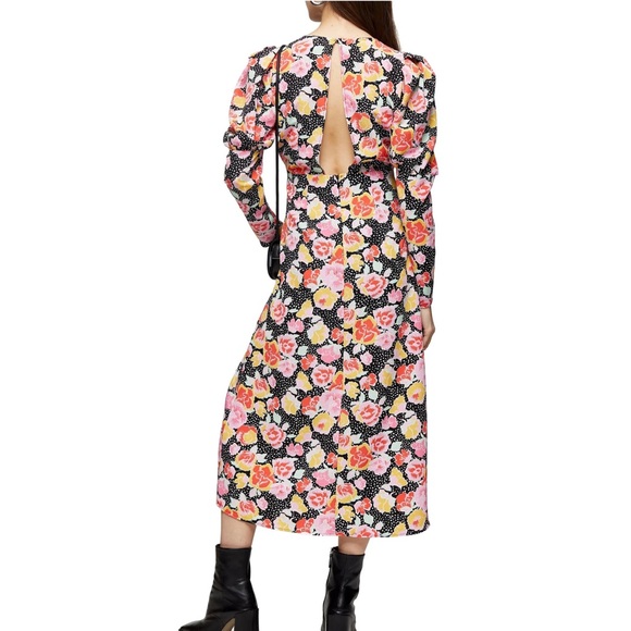 NEW TOPSHOP FLORAL PRINTED PUFF SLEEVE MIDI DRESS - Picture 6 of 9